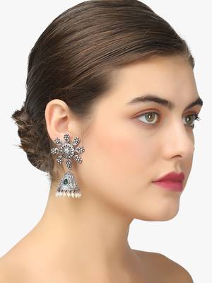 Women oxidised silver-plated flower shape dome-shaped \earring 2