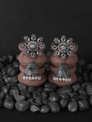 Women oxidised silver-plated flower shape dome-shaped \earring 1