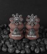 Women oxidised silver-plated flower shape dome-shaped \earring