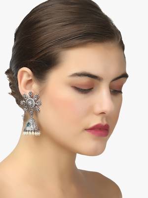 Women oxidised silver-plated flower shape dome-shaped \earring 3