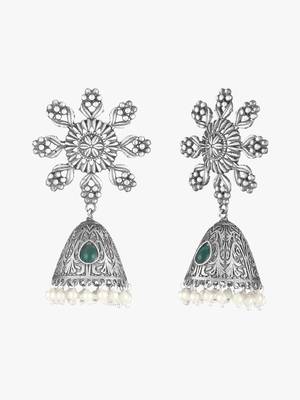 Women oxidised silver-plated flower shape dome-shaped \earring 4
