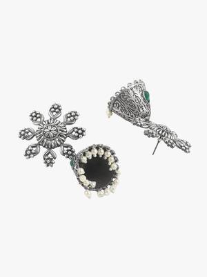 Women oxidised silver-plated flower shape dome-shaped \earring 5