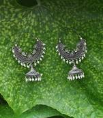 Women oxidised silver-plated chaandbaali earring