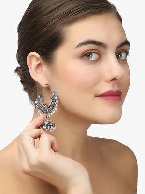 Women oxidised silver-plated chaandbaali earring 5