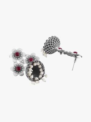 Women oxidised silver-plated flower shape earring 5