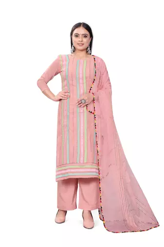 Women's pink unstitched heavy thread embrodiery with embroidered dupatta chanderi cotton dress material (m-cp9006pnk)