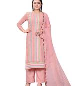 Women's pink heavy thread embrodiery with embroidered dupatta chanderi cotton dress material