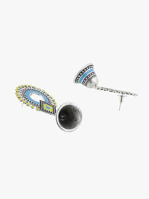 Silver-plated yellow and blue dome shaped jhumkas 3
