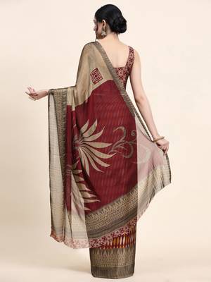 Kalini-Maroon Printed Chiffon Art Sik Saree 2