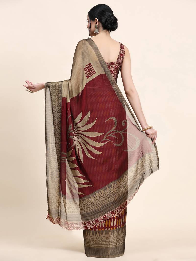 Kalini-Maroon Printed Chiffon Art Sik Saree