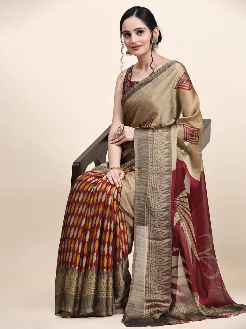 Kalini-Maroon Printed Chiffon Art Sik Saree