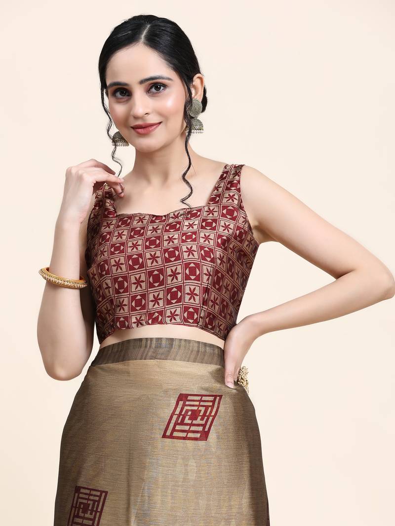 Kalini-Maroon Printed Chiffon Art Sik Saree