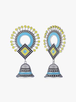 Silver-plated yellow and blue dome shaped jhumkas 5