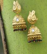Women 24 ct gold-plated stone studded pecock-shaped jhumkas