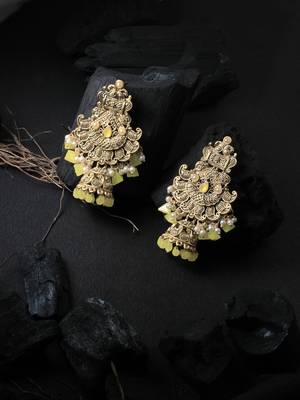 Women gold-plated handcrafted  stone studded jhumki 1