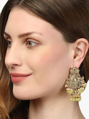 Women gold-plated handcrafted  stone studded jhumki 3