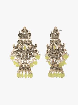 Women gold-plated handcrafted  stone studded jhumki 4