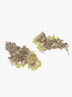 Women gold-plated handcrafted  stone studded jhumki 5