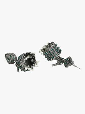 Women silver plated green peacock oxidized handcrafted jhumki 3