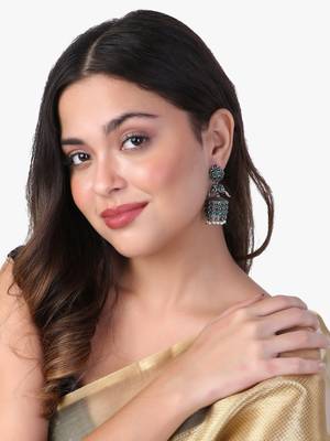 Women silver plated green peacock oxidized handcrafted jhumki 4