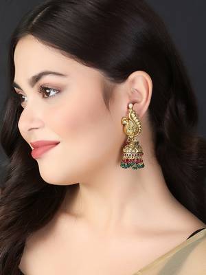 Women 24ct gold-plated peacock temple with pearl-tessel jhumka 2