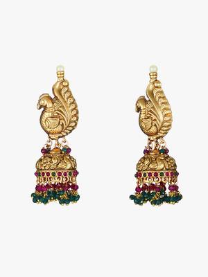 Women 24ct gold-plated peacock temple with pearl-tessel jhumka 5