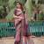 Indiatellme Dark Baby Pink and Brown Silk Jacquard Bandhni Saree with Blouse