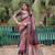 Indiatellme Dark Baby Pink and Brown Silk Jacquard Bandhni Saree with Blouse