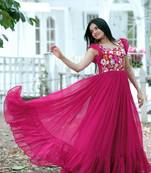 Pink Georgette With Sequins Multithreaded Embroidered work gown
