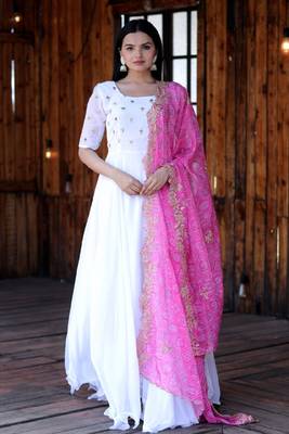 Designer Pink Georgette Embroidered Gown With Dupatta 1