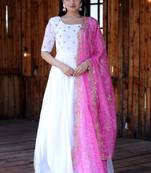 Designer Pink Georgette Embroidered Gown With Dupatta