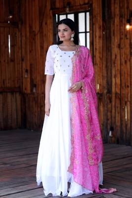 Designer Pink Georgette Embroidered Gown With Dupatta 2