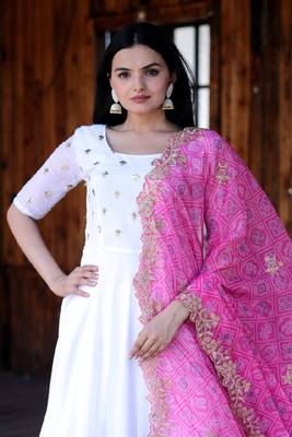 Designer Pink Georgette Embroidered Gown With Dupatta 4