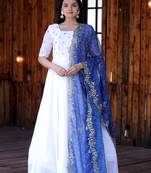 Designer Blue Georgette Embroidered Gown With Dupatta