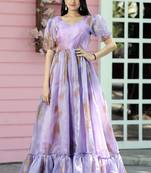 Light Purple Jimmy Silk With Rich Multi Print work Gown