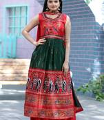 Green Dola Silk  Patola Designer Foil Print Hand Mirror Work Plazzo Suit