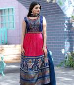 Pink Dola Silk  Patola Designer Foil Print Hand Mirror Work Plazzo Suit