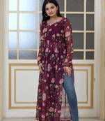 Wine Butti with Floral Degital print Nayra Cut Kurti