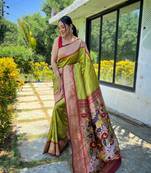 PARROT GREEN MOST TRENDY  PAITHANI SILK SAREE