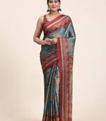  Kiira Blue  Printed Chiffon Art Sik Saree
