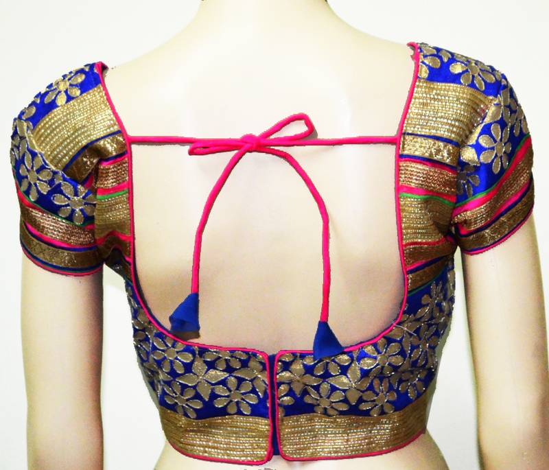 Blue and golden Embroidered cotton Traditional Blouse
