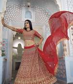 RED ZARI HEAVY EMBROIDERED GEORGETTE DESIGNER BRIDAL WEDDING & PARTY WEAR FESTIVAL SEMI STITCHED LEHENGA