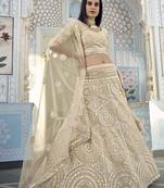 CREAM THREAD & FOIL MIRROR HEAVY EMBROIDERED ORGANZA DESIGNER BRIDAL WEDDING & PARTY WEAR FESTIVAL SEMI STITCHED LEHENGA