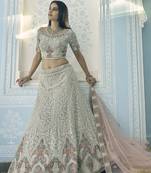 GREY ZARKAN THREAD & ZARI HEAVY EMBROIDERED GEORGETTE DESIGNER WEDDING & PARTY WEAR FESTIVAL SEMI STITCHED LEHENGA