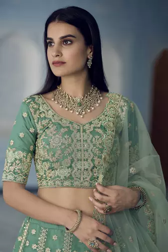 TURQUOISE ZARKAN DORI ZARI & SEQUINS EMBROIDERED ORGANZA DESIGNER WEDDING & PARTY WEAR FESTIVAL SEMI STITCHED LEHENGA
