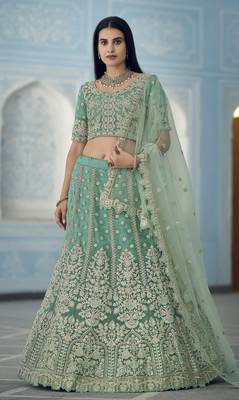 TURQUOISE ZARKAN DORI ZARI & SEQUINS EMBROIDERED ORGANZA DESIGNER WEDDING & PARTY WEAR FESTIVAL SEMI STITCHED LEHENGA 4