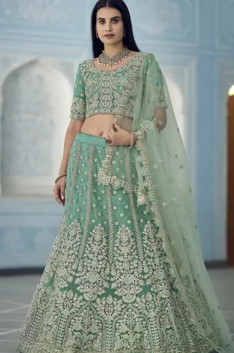 TURQUOISE ZARKAN DORI ZARI & SEQUINS EMBROIDERED ORGANZA DESIGNER WEDDING & PARTY WEAR FESTIVAL SEMI STITCHED LEHENGA