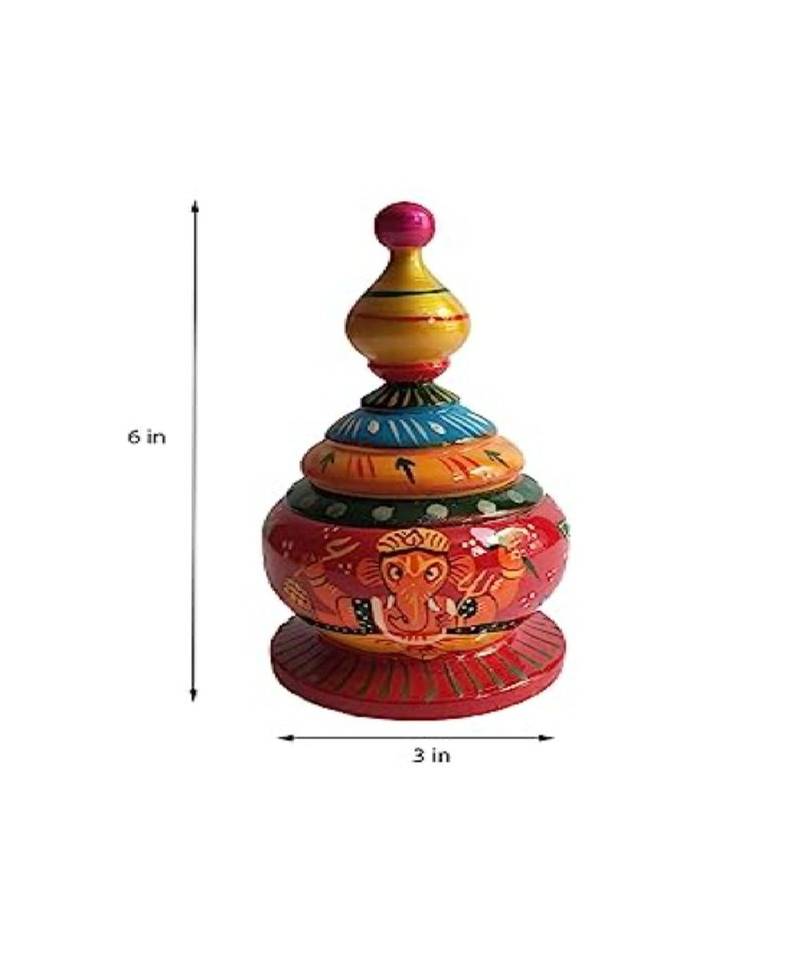 Salvus APP SOLUTIONS Long Round Ganesh Print Sindoor Box/Kumkum Dani, Decorative Pill Box For Women (3x6 Inch) (Medium)