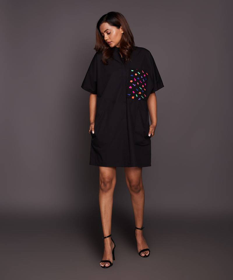 Black cotton box fit dress - DEEPIKA ARORA - 4189969
