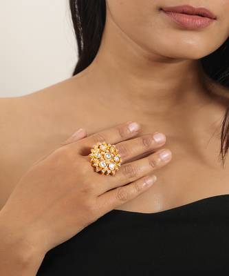 White jadtar stone gold plated ring 1